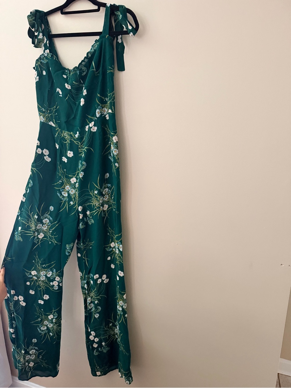 Reformation Emerald Green Floral Tie-Shoulder Jumpsuit